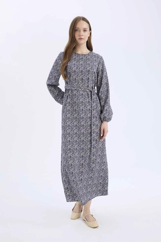 DeFacto Regular Fit Bisiklet Yaka Desenli Kuşaklı Uzun Kollu Maxi Elbise E5247AX25SPNV134
