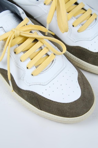 Krahe Artemis Erkek Hakiki Deri El Boyamalı Bağcık Ve İki Yedek Bağcıklı Beyaz-haki Sneakers