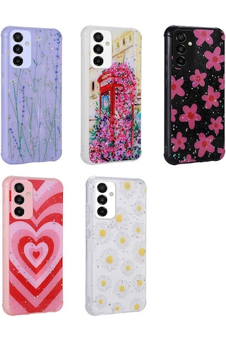 Samsung Uyumlu Galaxy M23 Kılıf Simli Desenli Kamera Korumalı Parlak Zore Popy Kapak Papatya