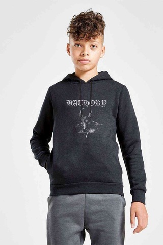 Tshirthane Bathory Logo Baskılı Unisex Çocuk Kapüşonlu Siyah Sweatshirt Siyah