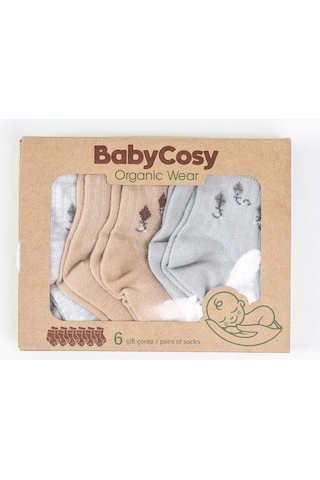 Babycosy Organic Wear Premium %100 Organik,6 Lı Bebek Çorap Doğal Ton,pamuklu,yenidoğan Çorap,0-24 Ay Çok Renkli