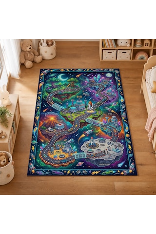Kartela Halı Galaksi Macerası Kaymaz Taban Çocuk Oyun Halısı - 80 X 120 Cm Çok Renkli