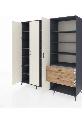 Kronos Dolap 16 Raflı 2 Çekmeceli 3 Kapaklı 220x59x243 Antrasit-aytaşı/çam Aytası/atlas Çam