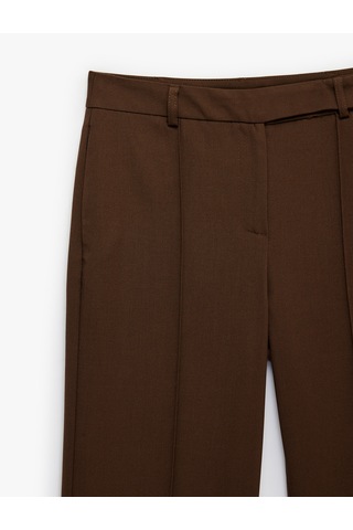 Koton Slim Fit Cepli Nervürlü İspanyol Paça Kumaş Pantolon Kahverengi 7wak40061pw Kahve