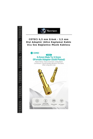 Coteci 6,5 Mm Erkek - 3,5 Mm Dişi Adaptör Altın Kaplama Kablo Ucu Ses Bağlantısı Müzik Kablosu