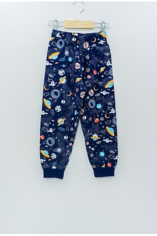 Bunny Hopp Uzay Temalı Erkek Çocuk Pijama Takımı %100 Pamuk Mevsimlik Bisiklet Yaka Manşetli Mavi - Lacivert