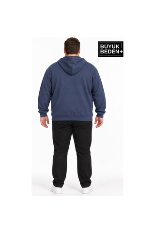 Süperlife Erkek Büyük Beden İki İplik Kapüşonlu Fermuarlı Cepli Sweatshirt Hırka Spr26bhr961 Indigo