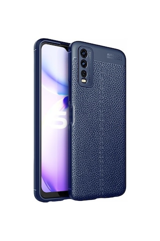 Smcase Vivo Y11s Kılıf Kamera Korumalı Deri Dokulu Niss Silikon Siyah