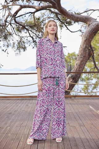 Monamise Kadın Desenli Önü Düğmeli Gömlek Yaka Alt Üst Takım 25017 Yeşil