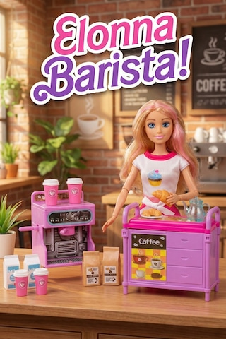 Elonna Hareketli Eklemli Oyuncak Bebek Ve Büyük Aksesuar Seti 30 Cm - Meslekler Serisi Barista