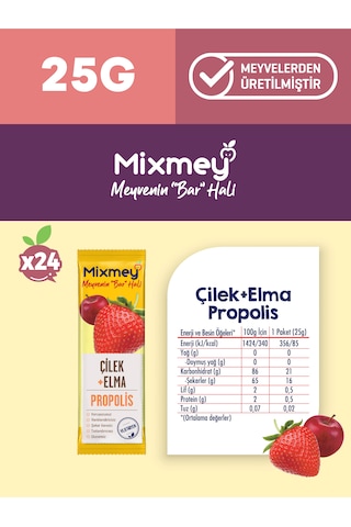 Mixmey Bee Propolis Çilek Meyve Barı 24 Adet | Atıştırmalıklar – Glutensiz (25GR X 24 ADET
