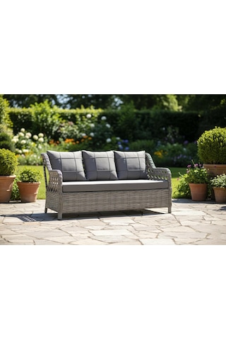 Zeytin Deluxe Rattan/örgü Bahçe Ve Balkon Koltuğu - 3 Kişilik Gri