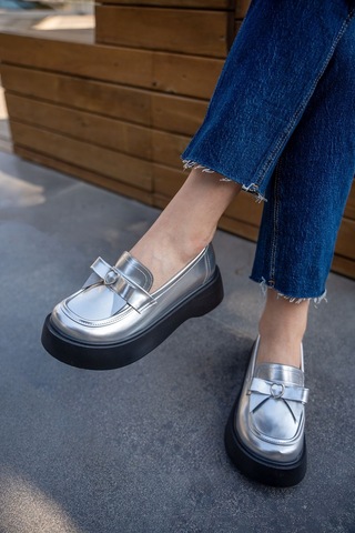 Shade Kalp Detaylı 4cm Özel Kalın Tabanlı Kadın Loafer Silver Gümüş