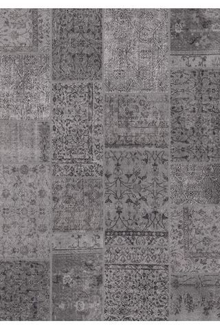 Çam Halı Siesta Patchwork 32-463 Etnik Eskitme Desenli Dokuma Tabanlı Yıkanabilir Şönil Salon Ve Oda Halısı Koyu Gri