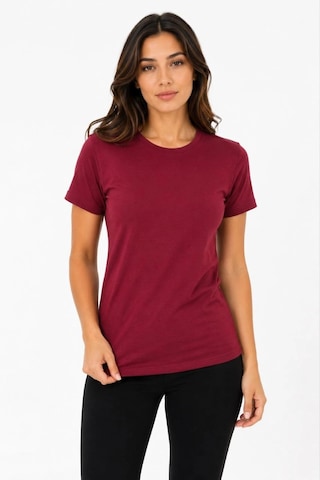 Primemagazam Kadın Basic Tişört Bisiklet Yaka Kısa Kol Günlük Yazlık Slim Fit T-shirt - Bordo Çeşitli