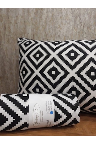 Üntaş Life Çift Kişilik Lastikli Çarşaf + Yastık Kılıfı Diagonal Beyaz - Siyah 2 Adet Siyah - Beyaz