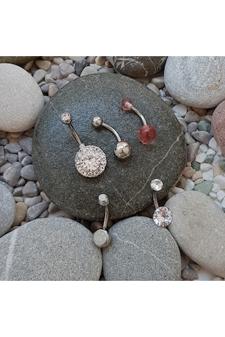 Chavin En54by Taşlı Cerrahi Çelik Göbek Piercing  5 Adet