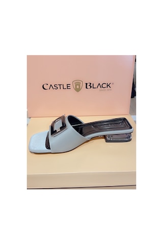 Arme Cıty Castle & Black Ac35828 Kısa Topuk Önü Taşlı Rahat Şık Terlik Gri Buz