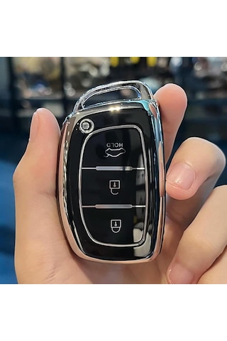 Ximistore9 Modern Araç 3 Tuşlu Anahtar Koruyucu Kılıf Tpu İx35/i40/i20/途胜/伊兰特/creta , Siyah Alt + Gümüş Kenar, Tam Koruma, Sinyal Sağlamı, Dayanıklı