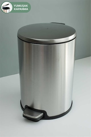 Cigo 12 Lt Yumuşak Kapanan Pedallı Banyo Mutfak Ofis Çelik Çöp Kovası - Metalik & İç Kısım Siyah-7303