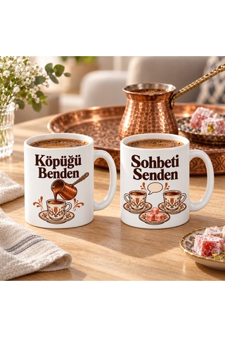 Köpüğü Benden Sohbeti Senden 2'li Porselen Kupa Seti - Model 389 Çok Renkli