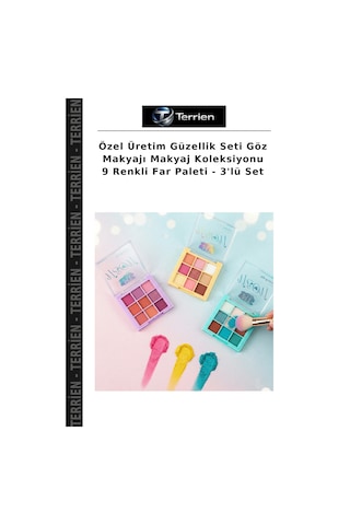 Özel Üretim Güzellik Seti Göz Makyajı Makyaj Koleksiyonu 9 Renkli Far Paleti - 3'lü Set Çok Renkli