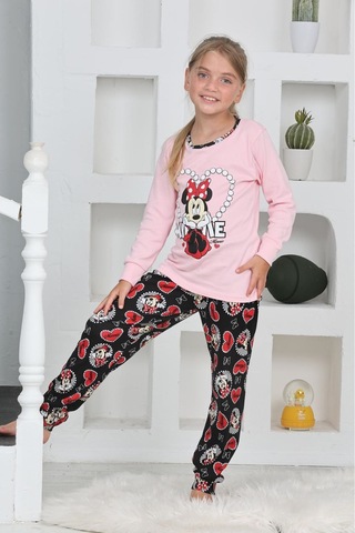 Miniğimin Cicileri Mnn Ms Kalpli Kız Çocuk Pijama Takımı - Krem Krem