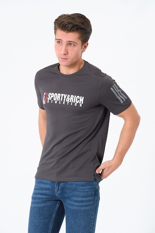 Erkek Bisiklet Yaka Basic Baskılı T-şhirt Gri