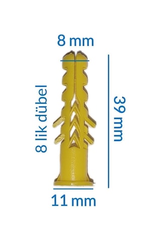 8 Mm Plastik Sarı Renkli Dübel 50 Adet