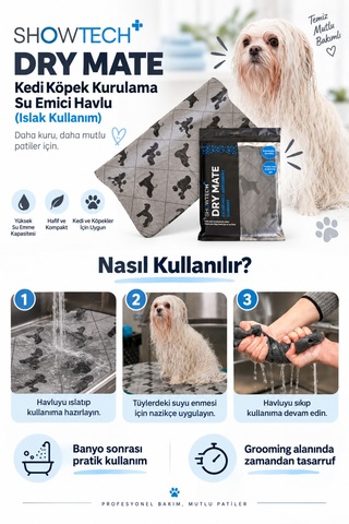 Showtech Dry Mate Köpek Tüyü Kurulama Yüksek Emici Havlu