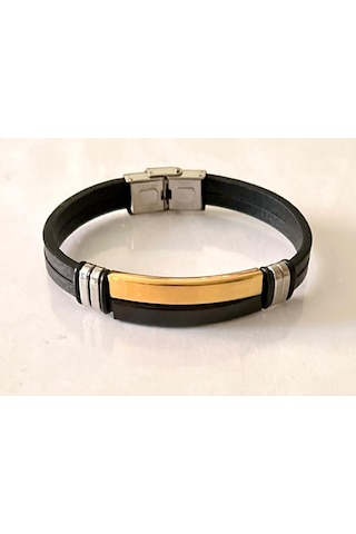 Trend Model Çelik Ve Deri Mixli Erkek Bileklik 22 Cm Siyah
