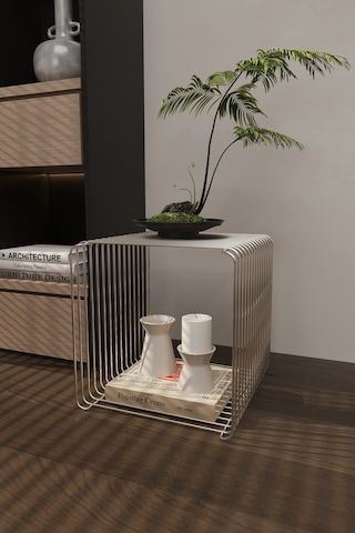 Miami Minimalist Metal Tel Yan Sehpa Modern Küp Yan Sehpa & Modüler Kitaplık Gümüş