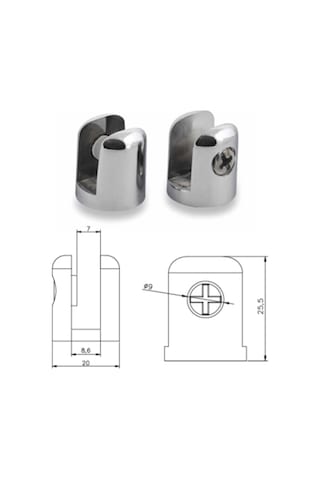 2 Adet Yuvarlak Cam Raf Tutucu Etejer 7 Mm Parlak Krom Metal