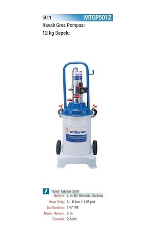 Mitacan Mtgp5012 Depolu Havalı Gres Pompası 12 Kg. 50:1