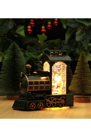 Yılbaşı Kar Küresi Noel Işıklı Dekoratif Noel Baba Treni 3