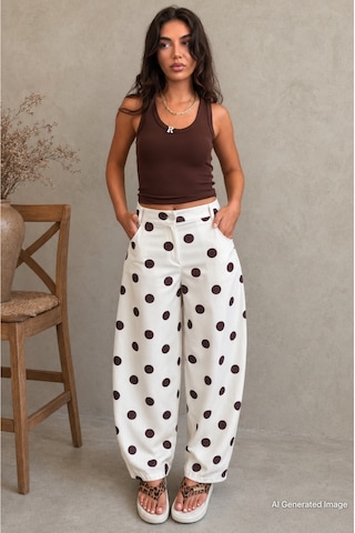 Madmext Ekru Puantiyeli Beli Lastikli Balon Kadın Pantolon Mg2886