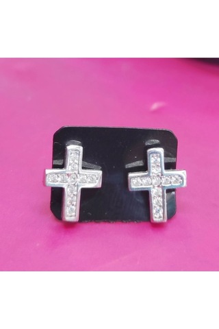 Oriental Kuyumculuk Jewellery Taşlı Gümüş Haç Küpe Gümüş