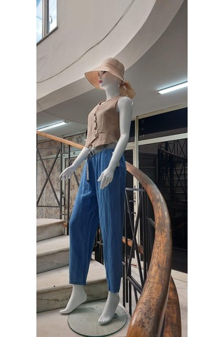Eren Style İtalyan Kemerli Keten Pantolon-9260 İndigo Mavi İndigo