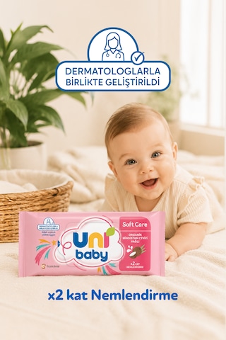 Uni Baby Soft Care Organik Hindistan Cevizi Yağlı Islak Mendil 12x50 600 Yaprak 12'li Set
