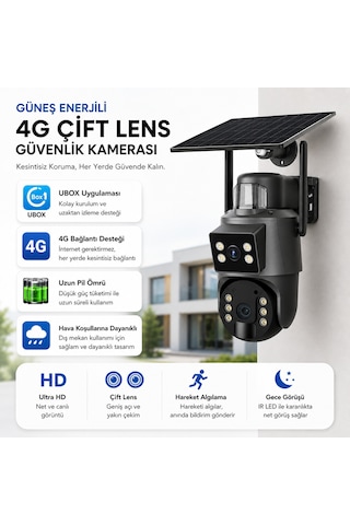 Uninet Solar Kamera 4g Sim Kartlı 10x Optik Zoomlu 2 Kameralı Dış Mekan Ip Kamera