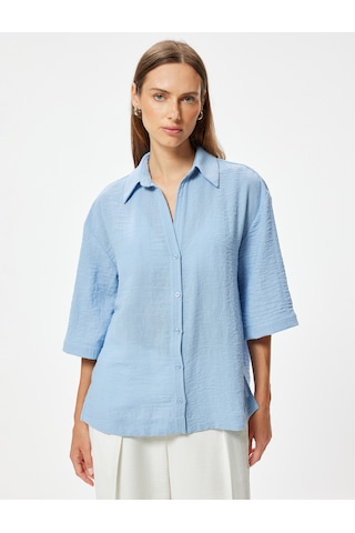 Koton Bol Kalıp Gömlek 3/4 Kısa Kollu Klasik Yaka Mavi 4sak60441pw Mavi