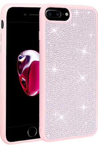 Goocamp Apple iPhone Uyumlu 7 Plus Kılıf Parlak Taşlı Tasarım Ston Kapak - Pembe Pembe