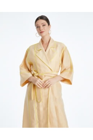 Kadın Biyeli Kap - Bağlama Kemer Detaylı - Modern Ve Şık - Günlük Ve Özel Günlerde Kullanım İçin Kap Bej