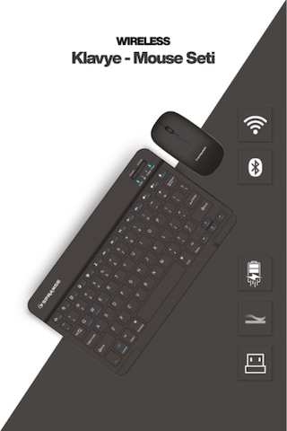 Siyah Kablosuz Klavye Ve Mouse Seti Optik