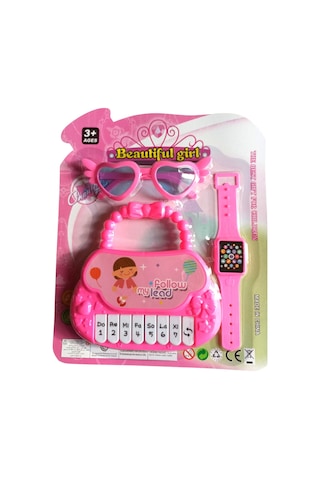 Oyuncak Mini Piyano Ve Aksesuar Seti 14 Cm Sesli Çocuk Piyanosu Pembe