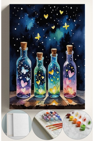 Sayılarla Boyama Seti Numaralı Tuval Fırça Boya 40x50 Cm - Dilek Şişesi