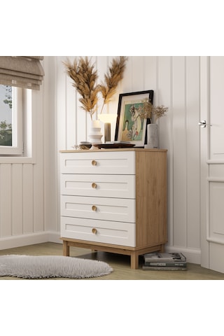 3772 Desa 4 Çekmeceli Mdf Profil Ayaklı Şifonyer Sepet - Beyaz