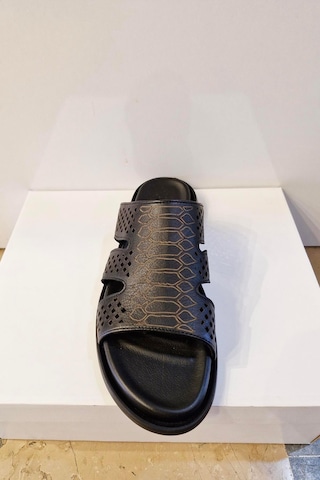 Dosa Shoes Montrer-645 Hakiki Deri Erkek Terlik-siyah Siyah