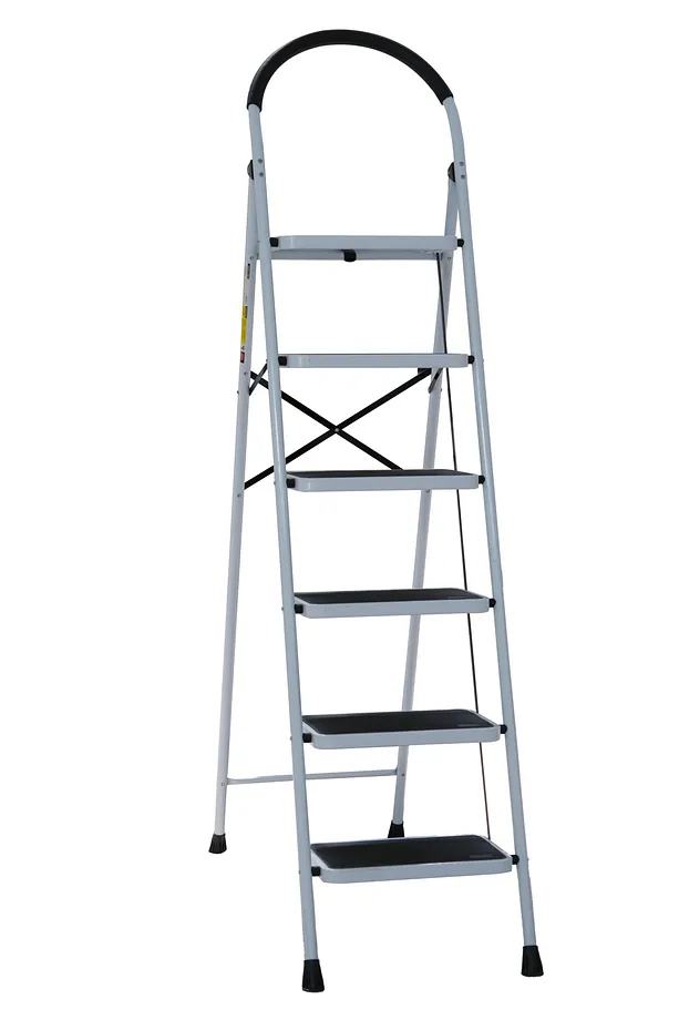 Asil Metal 6 Basamaklı Katlanır Merdiven Geniş Kaymaz Yüzeyli Basamaklı Ev Tipi 150 Kg Taşıma Kapasite Beyaz 1 Adet