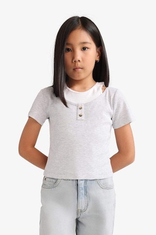 DeFacto Kız Çocuk Cropped Fit Bisiklet Yaka Ribana Kısa Kollu Tişört E1830A825SMGR421 Gri